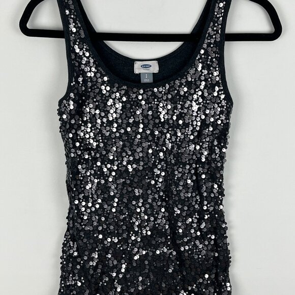 Old Navy Top Blouse Camisole Size S Gray Scoop Neck Sleeveless Stretch Sequin - Picture 1 of 9
